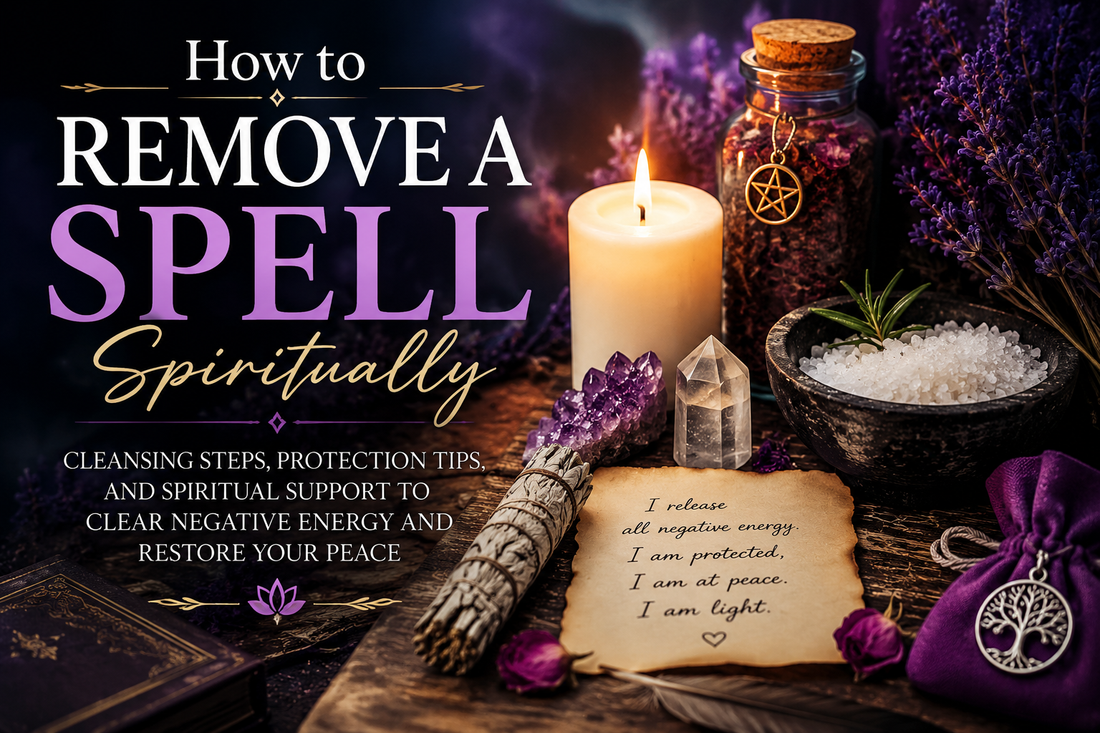 How to remove a spell spiritually with candle cleansing, salt protection, crystals, herbs, and spell removal support from Belinda at We Love Spells.