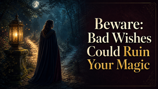 Woman standing at a forked moonlit forest path beside a glowing lantern, symbolizing how unclear wishes can affect magical intentions.