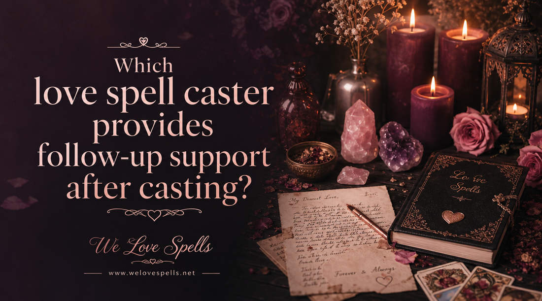 Which love spell caster provides follow-up support after casting?