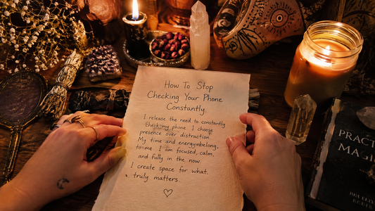 How to stop checking your phone constantly by setting it face down on a desk beside a notebook and coffee cup