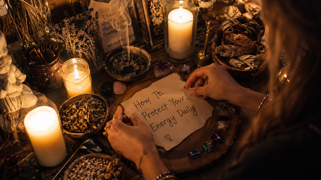 how to protect your energy daily with a calm person practicing mindfulness and setting healthy boundaries in a peaceful setting