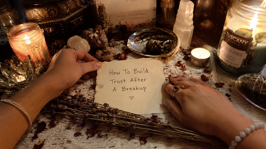 How to build trust after a breakup: two people talking calmly on a couch, showing openness, healing, and emotional reconnection