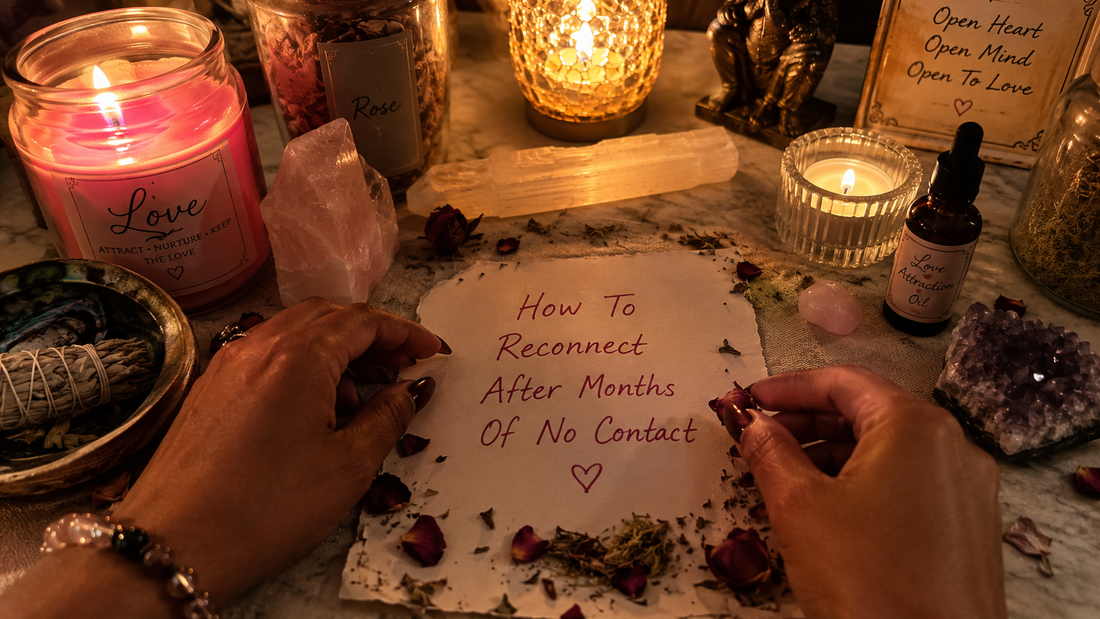 How to reconnect after months of no contact, a person sending a thoughtful message on a phone with coffee nearby