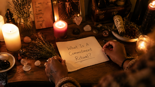 What is a commitment ritual? A couple holding hands during a candlelit ceremony, symbolizing love, trust, and shared vows