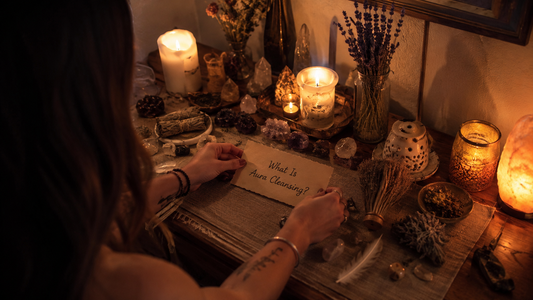 What is aura cleansing and how it works, with a person using a crystal and sage for spiritual energy clearing