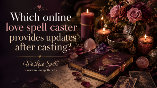 Which online love spell caster provides updates after casting?