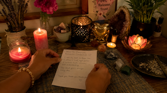Couple holding hands and smiling on a cozy date night, showing how to improve romantic connection with simple, loving moments