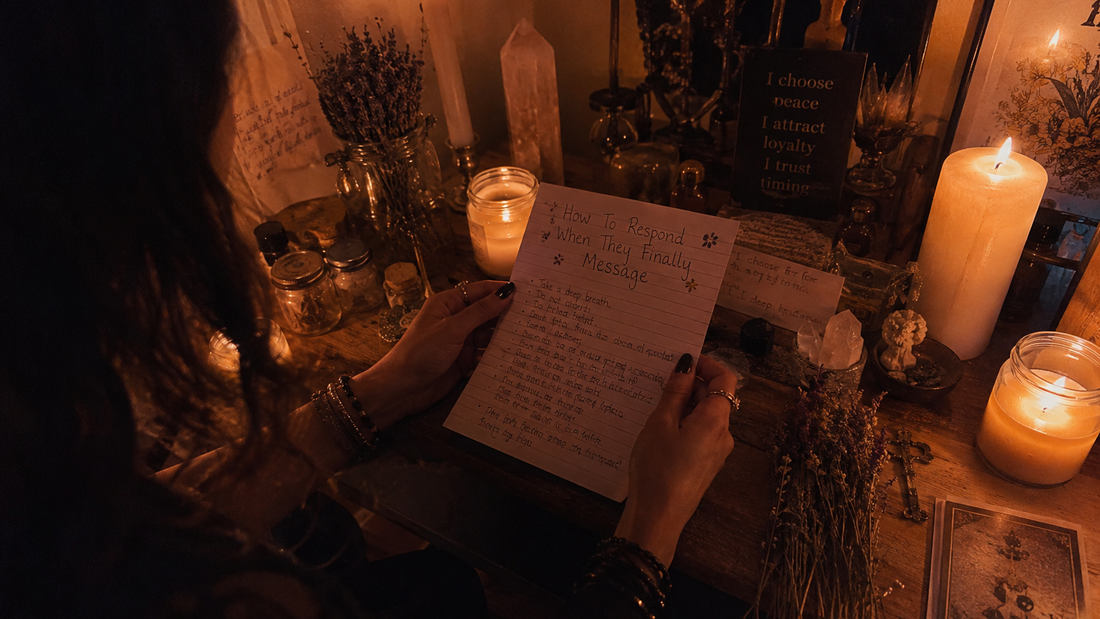A person reading a new text message on a phone, illustrating how to respond when they finally message with calm confidence