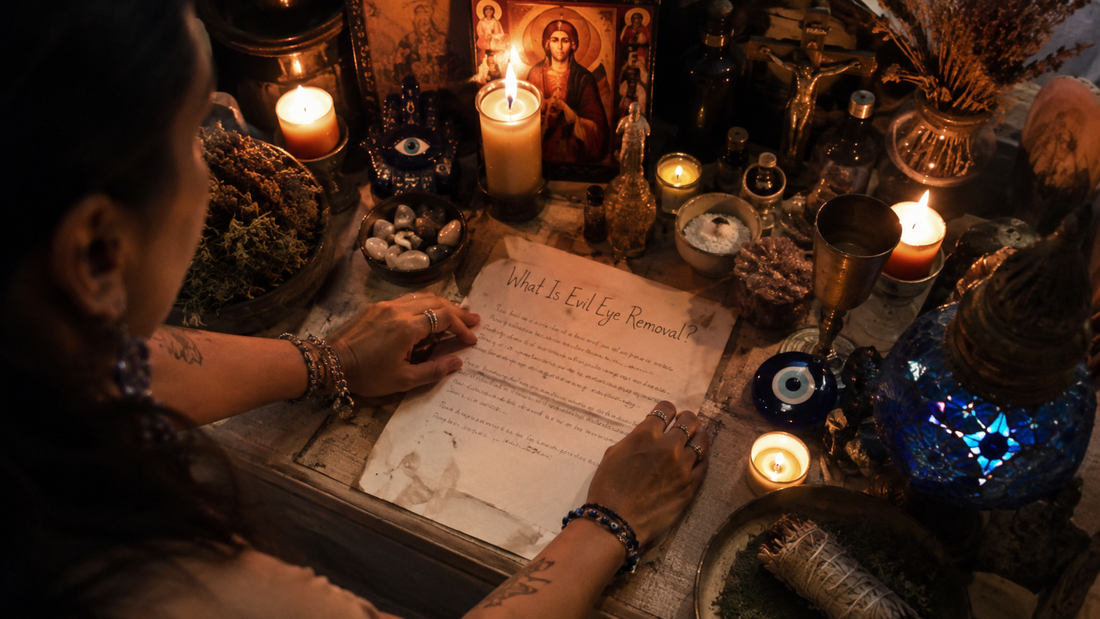 What is evil eye removal? A spiritual healing ritual with protective symbols, candlelight, and calming meditation setting
