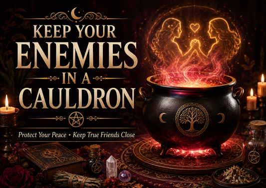 Mystical cauldron glowing with protective energy for a blog about keeping enemies in a cauldron and true friends close.