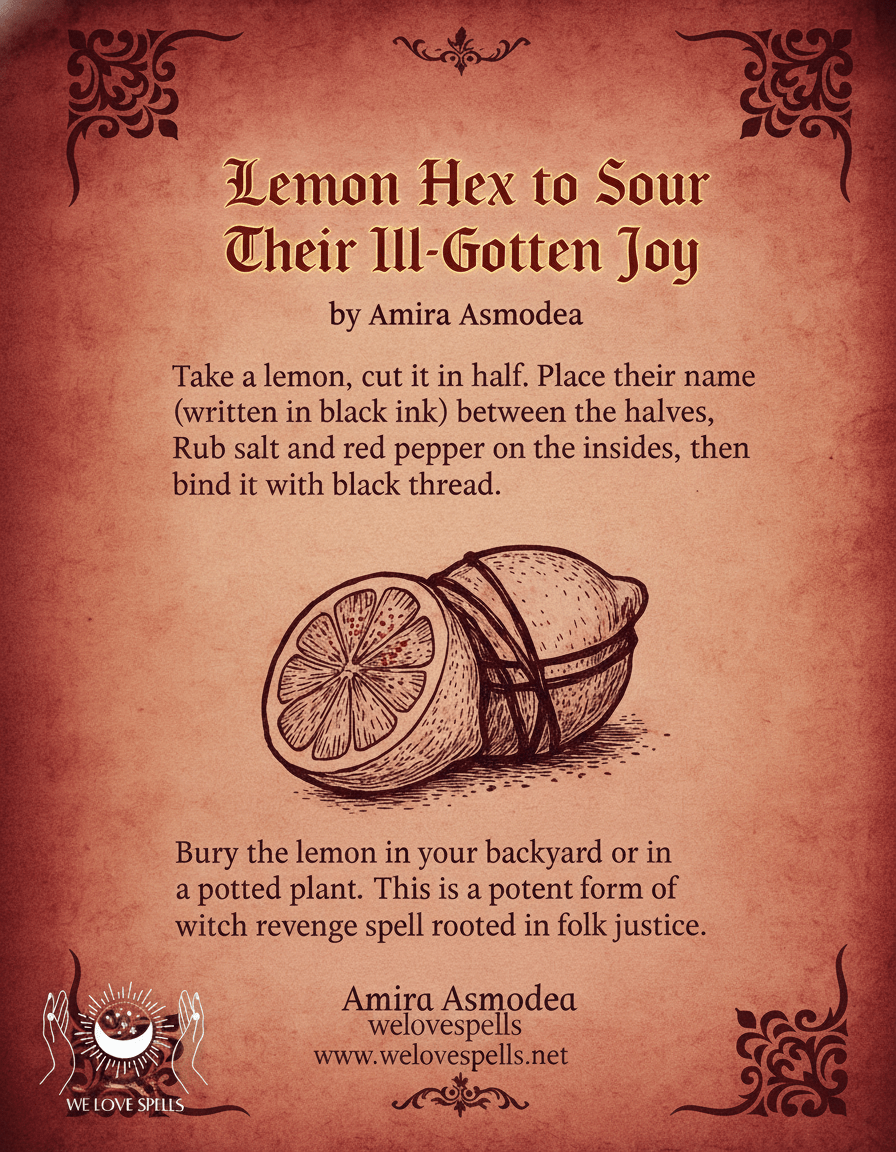 Lemon Hex: Sour Their Ill-Gotten Joy with a Twist of Karma - We Love Spells