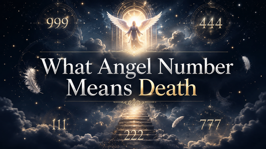What Angel Number Means Death spiritual blog image with angel wings, celestial light, and mystical number symbolism for endings and transformation
