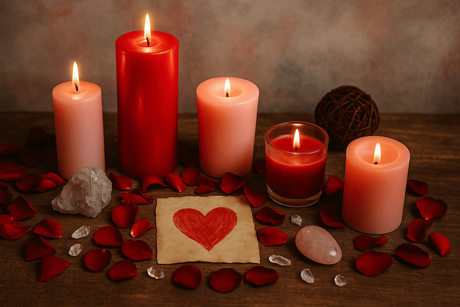 Black Friday Love Spells Collection – romantic red candle altar with heart symbol, featuring powerful attraction and relationship magic from We Love Spells.