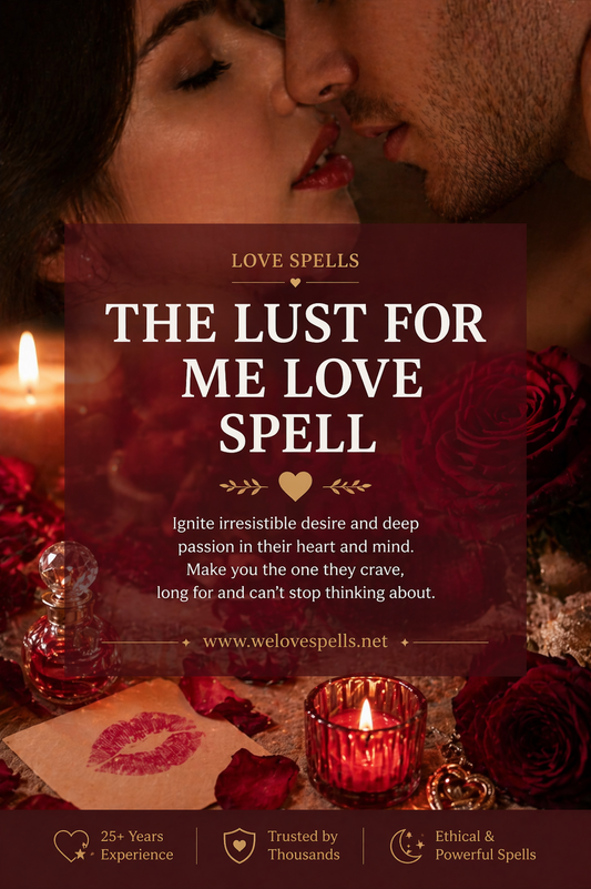 Passionate romantic couple with candlelit altar, roses and ritual elements representing a lust for me love spell to ignite desire and attraction by Belinda