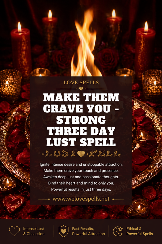 Candlelit spell casting altar with burning flame, red roses and ritual setup symbolizing a strong three day lust spell to make them crave you, ignite intense desire and attraction by Belinda