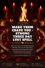 Load image into Gallery viewer, Candlelit spell casting altar with burning flame, red roses and ritual setup symbolizing a strong three day lust spell to make them crave you, ignite intense desire and attraction by Belinda