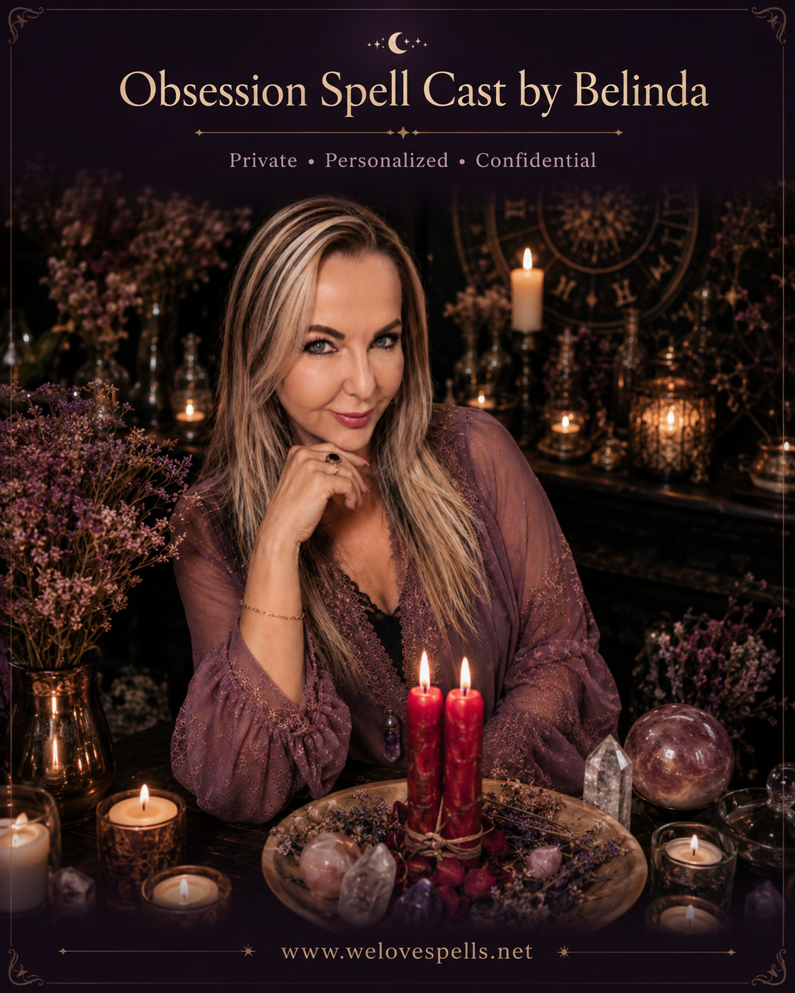 Obsession Spell to Make Someone Obsessed With You cast by Belinda in a private personalized love ritual setting