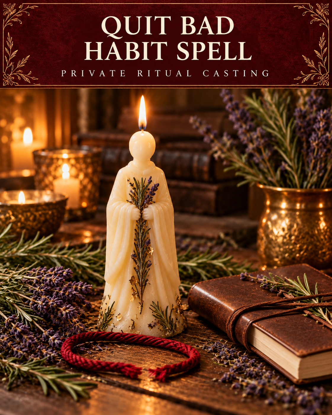 Quit Bad Habit Spell — private ritual casting, with stylized figure candles on a warm wooden altar.