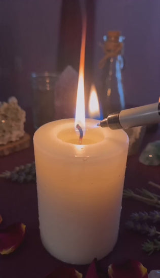 Belinda preparing a private regret spell ritual with candlelight, herbs, rose petals, crystals, and petition paper to support reflection, remorse, and emotional closure.