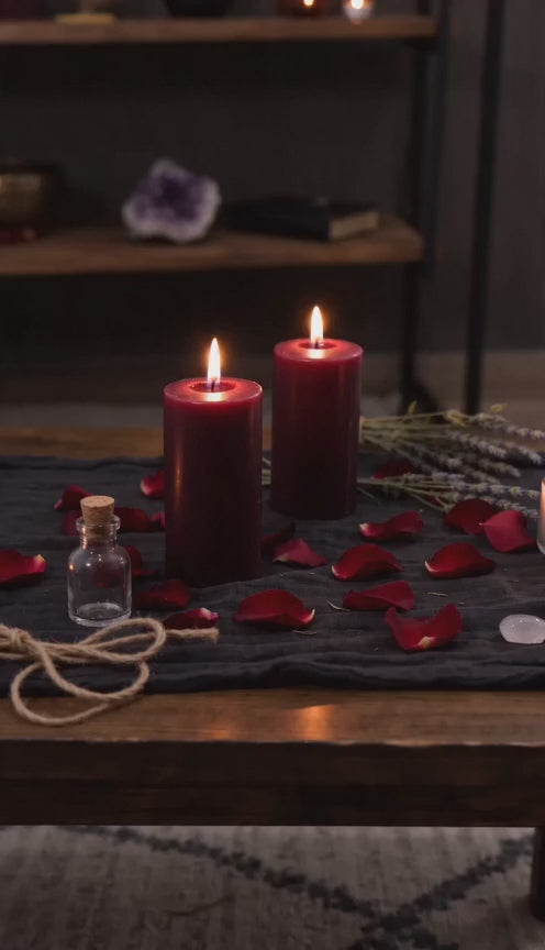 Private 3-day Make Them Crave You Spell video showing Belinda preparing an attraction and passion ritual with red candles, herbs and rose petals