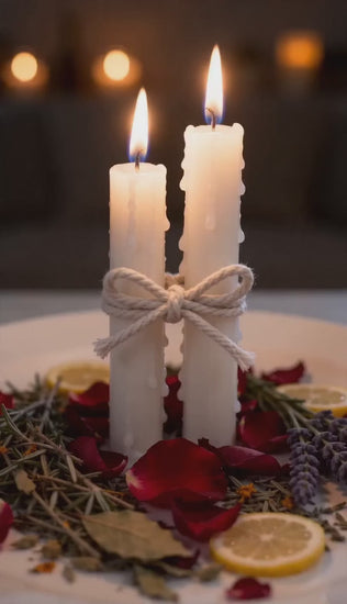 Keep Your Lover Faithful Spell video showing Belinda preparing a private white candle loyalty ritual with cord, rose petals, herbs and lemon slices