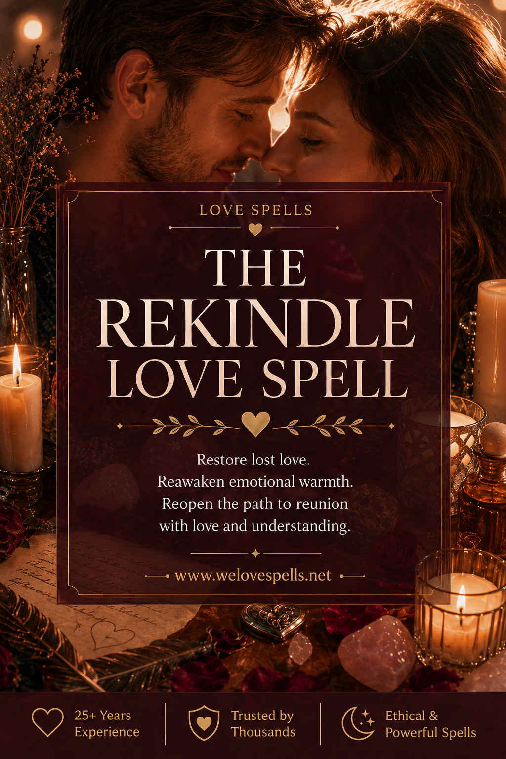 Rekindle Love Spell image for returning lost love, restoring emotional warmth and supporting reunion energy through a romantic love ritual