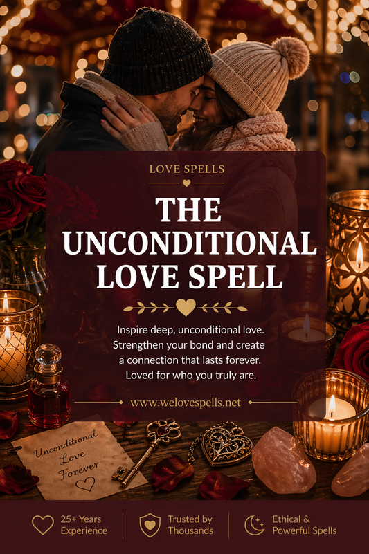 Couple embracing closely in a warm romantic setting with soft candlelight and intimate energy symbolizing an unconditional love spell for deep emotional connection and lasting love by Belinda